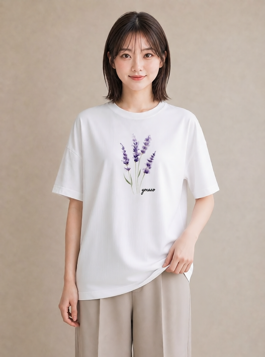 半袖Tシャツ レディース ラベンダー 花 花柄 イラスト カジュアル 旅行 母娘コーデ 白T