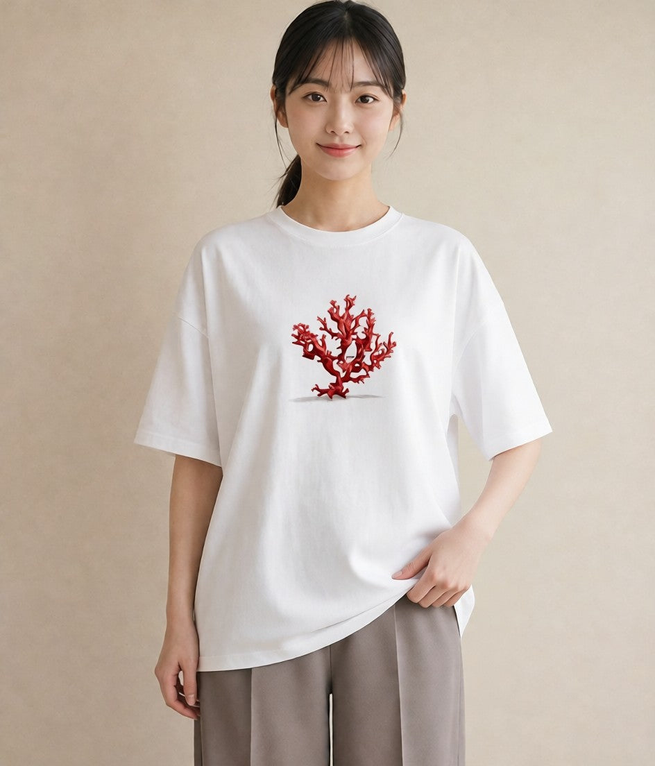 グラフィックTシャツ レディース サンゴ 海の生き物 海 イラスト こなれ感 母の日 ビーチ 白T