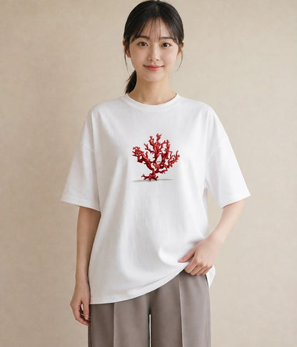 グラフィックTシャツ レディース サンゴ 海の生き物 海 イラスト こなれ感 母の日 ビーチ 白T