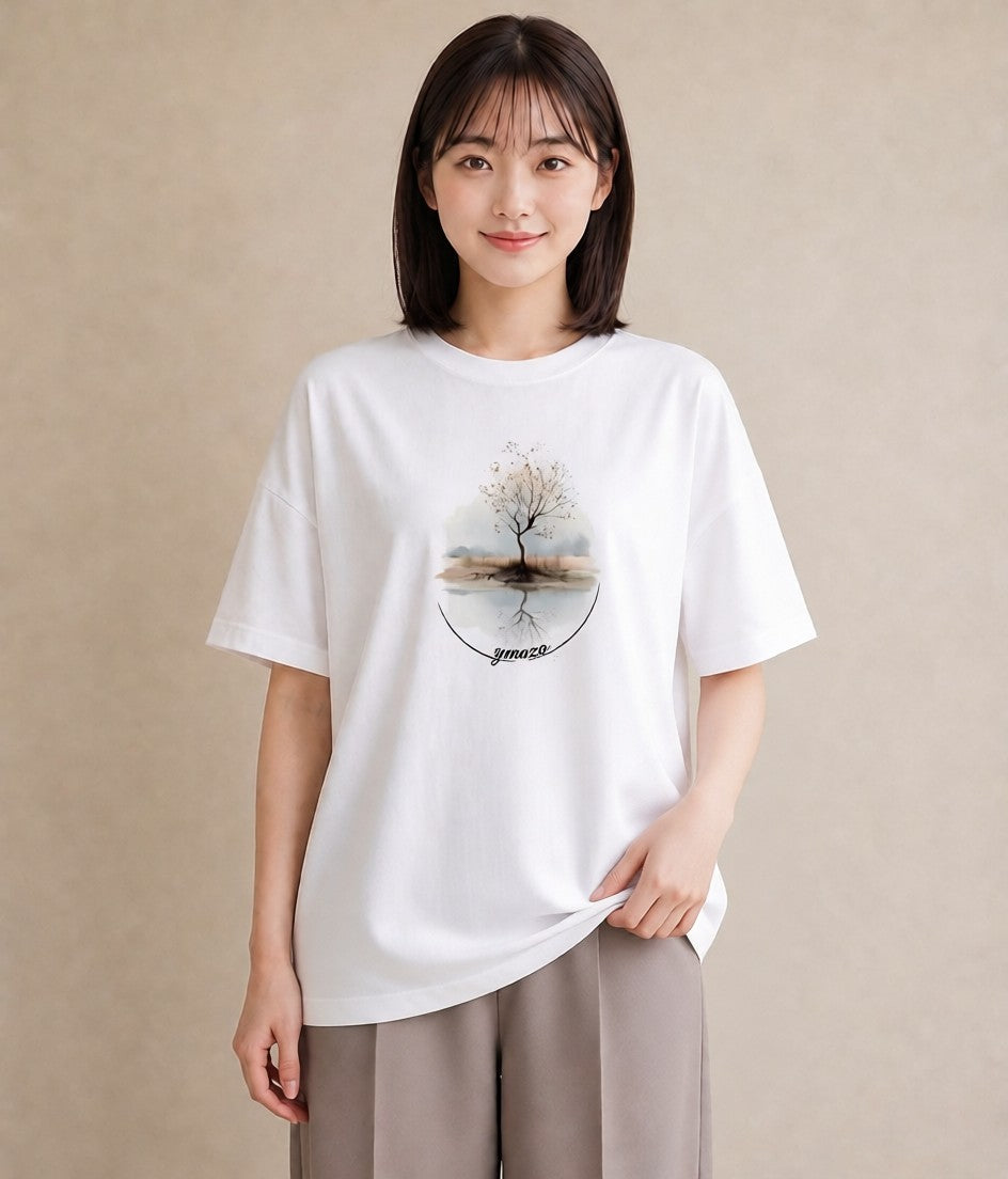 半袖Tシャツ レディース 桟橋 水辺 波止場 ナチュラル アンティーク イラスト ガーリー カフェ服 クリスマス 白T