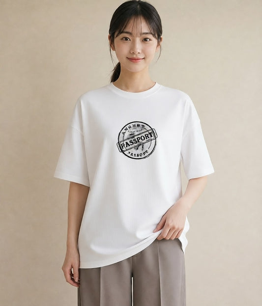 Tシャツ レディース 旅 トラベル スタンプ イラスト フェミニン 母の日 ビーチ 白T