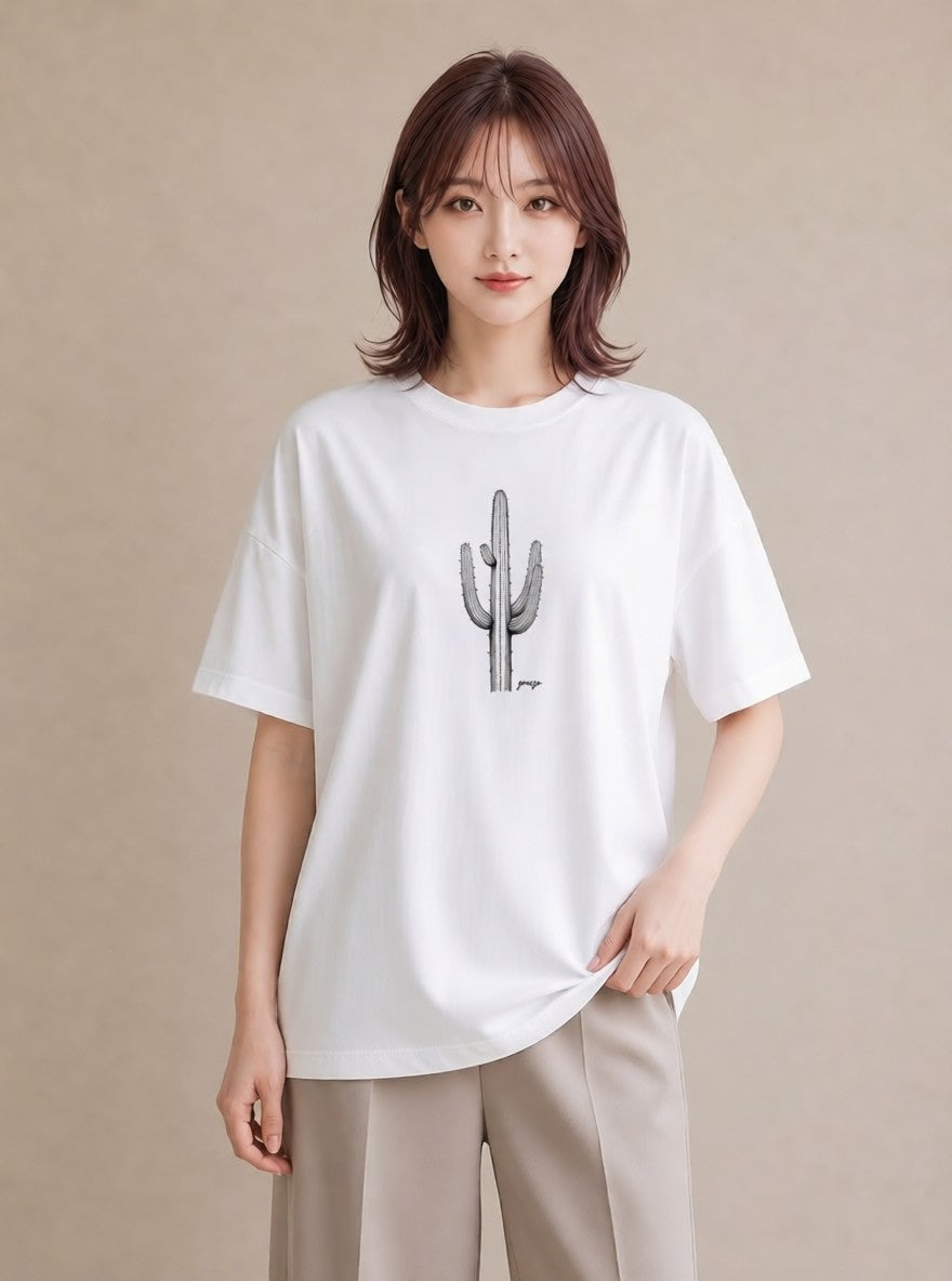デザインTシャツ レディース サボテン 植物 ボタニカル イラスト こなれ感 旅行用 海 白T