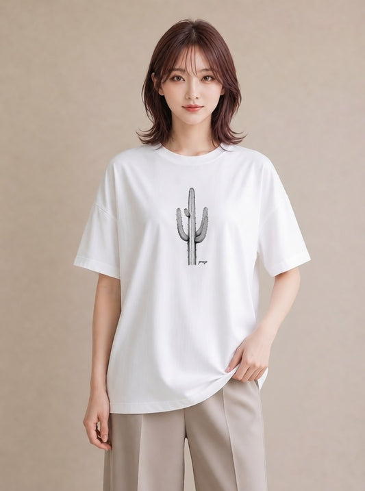 デザインTシャツ レディース サボテン 植物 ボタニカル イラスト こなれ感 旅行用 海 白T