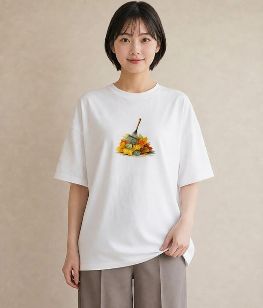 半袖Tシャツ レディース 落ち葉 植物 ボタニカル イラスト ラフ 綿100 デート 白T