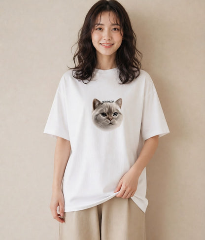 プリントTシャツ レディース シャム柄 猫 ねこ イラスト きれいめカジュアル 春服 ミセス 白T