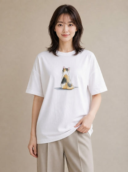 デザインTシャツ レディース サバトラ 猫 ねこ イラスト ゆるコーデ カフェ巡り 女子会 白T