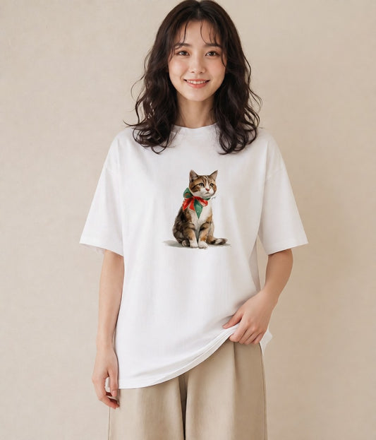 Tシャツ レディース スコティッシュフォールド 猫 ねこ イラスト ミニマル カフェ服 クリスマス 白T