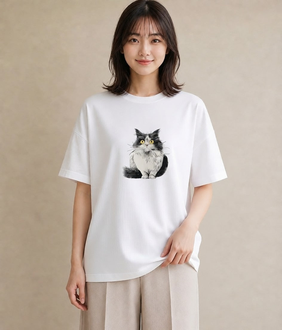 Tシャツ レディース ラグドール 猫 ねこ イラスト ゆるコーデ レイヤード 友達ギフト 白T