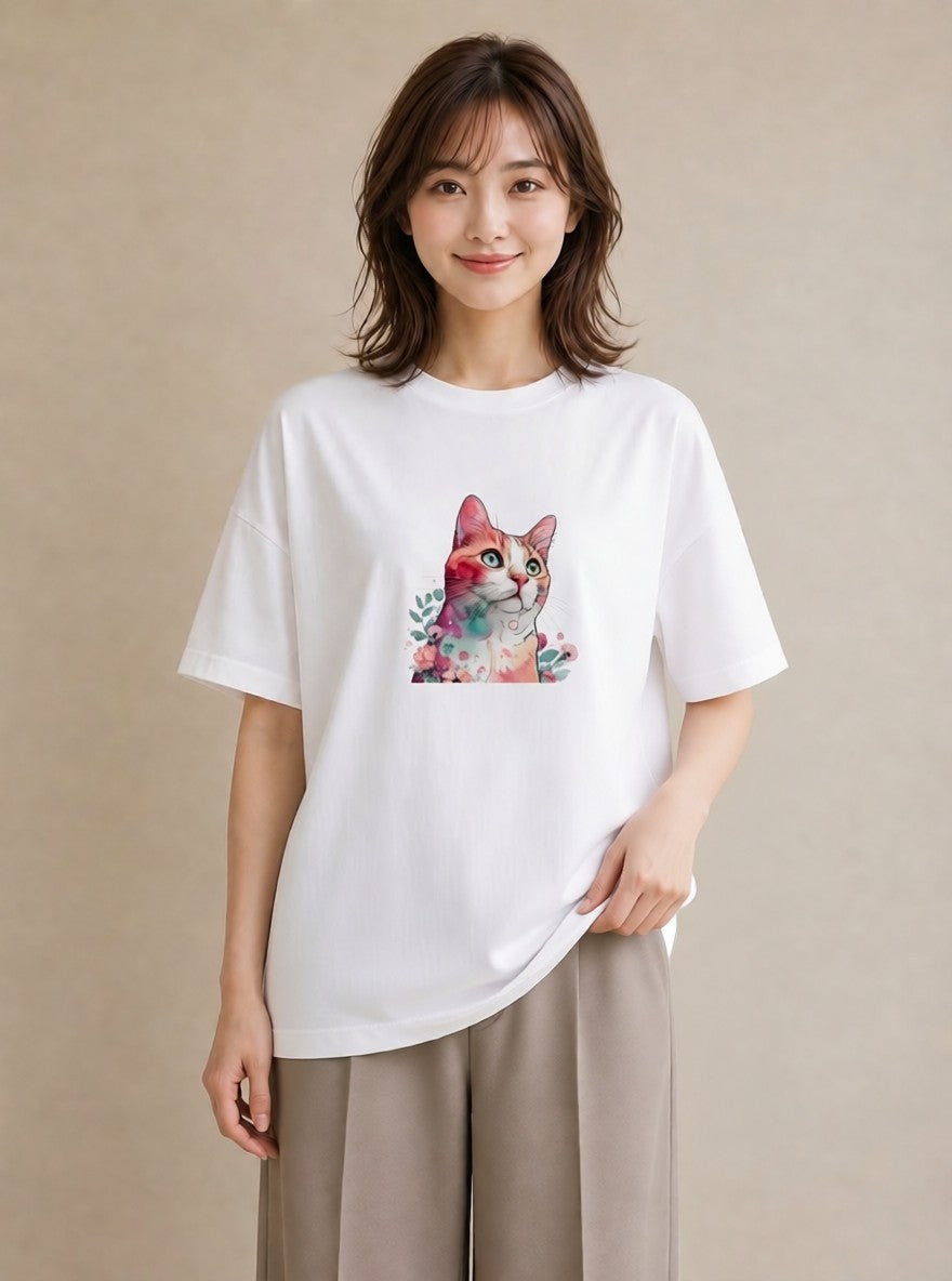 プリントTシャツ レディース スフィンクス 猫 ねこ イラスト ラフ 週末コーデ 敬老の日 白T