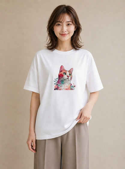プリントTシャツ レディース スフィンクス 猫 ねこ イラスト ラフ 週末コーデ 敬老の日 白T