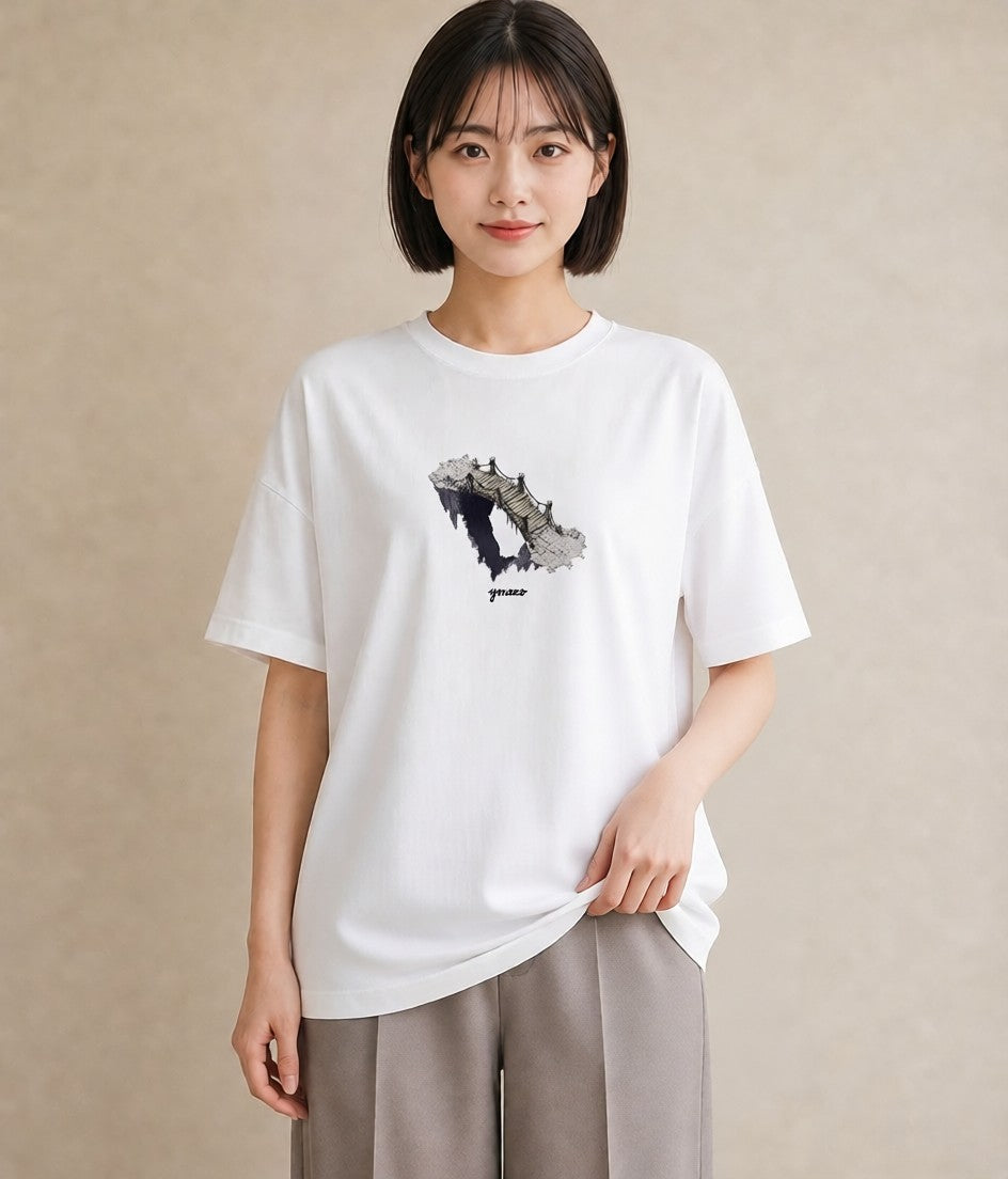 Tシャツ レディース 桟橋 水辺 波止場 ナチュラル アンティーク イラスト お洒落 帰省 ラフ 白T