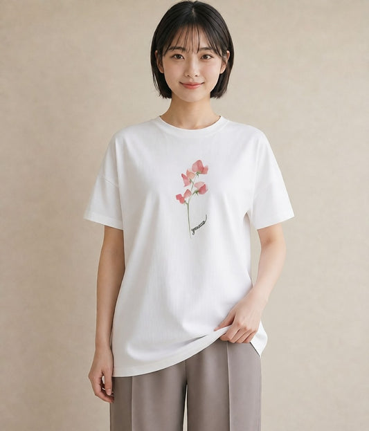 デザインTシャツ レディース ポスト 野の花 レトロ ナチュラル アンティーク イラスト 部屋着 女性向けギフト 白T