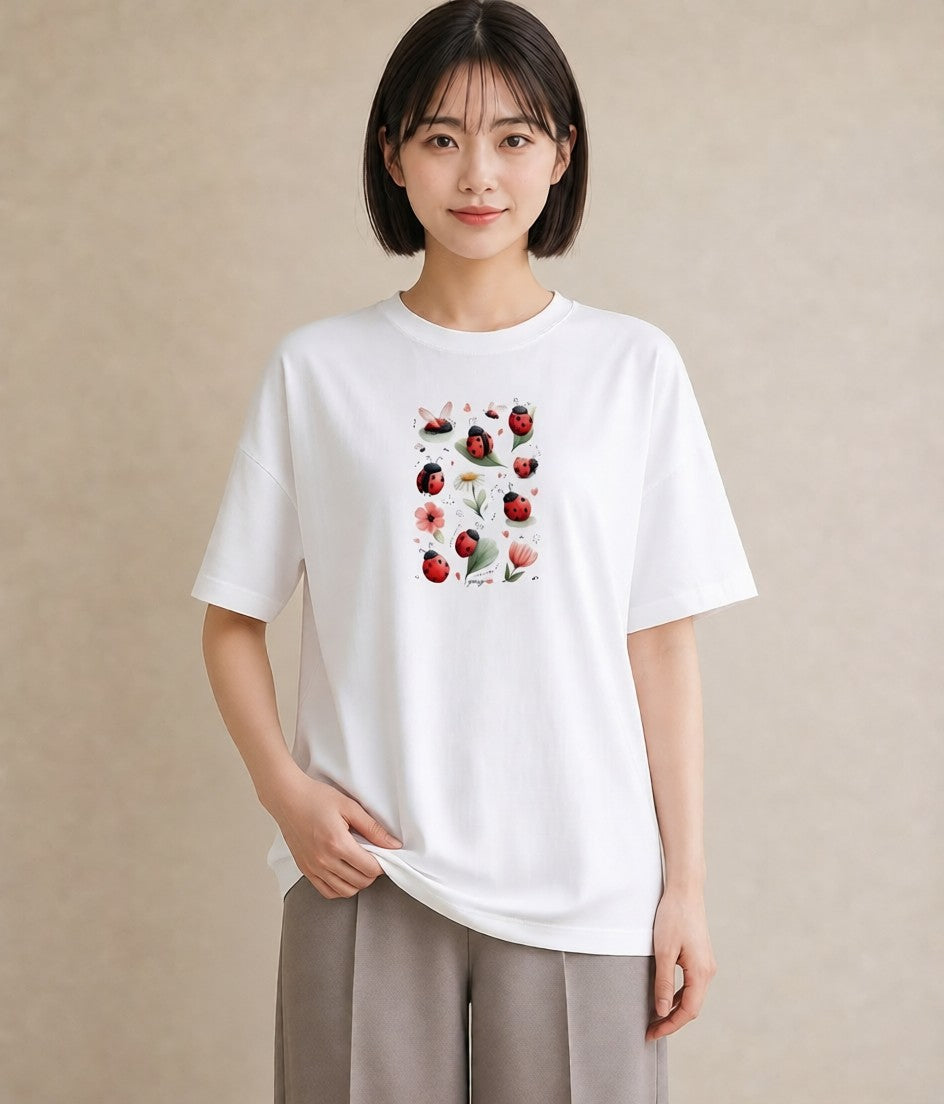 プリントTシャツ レディース てんとう虫 昆虫 虫 イラスト ユニーク 母娘コーデ 自分用 白T