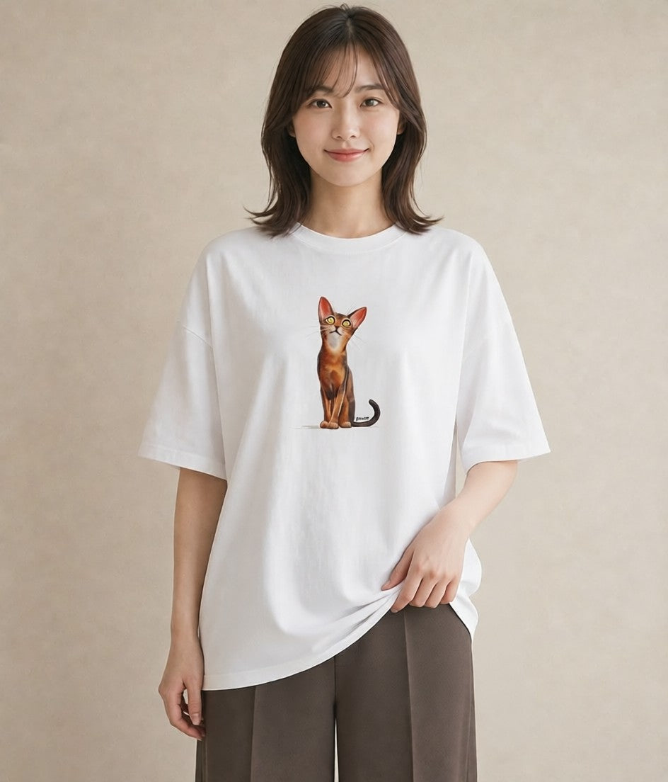 デザインTシャツ レディース 茶トラ 茶猫 猫 ねこ イラスト ラフ 通学 誕生日プレゼント 白T