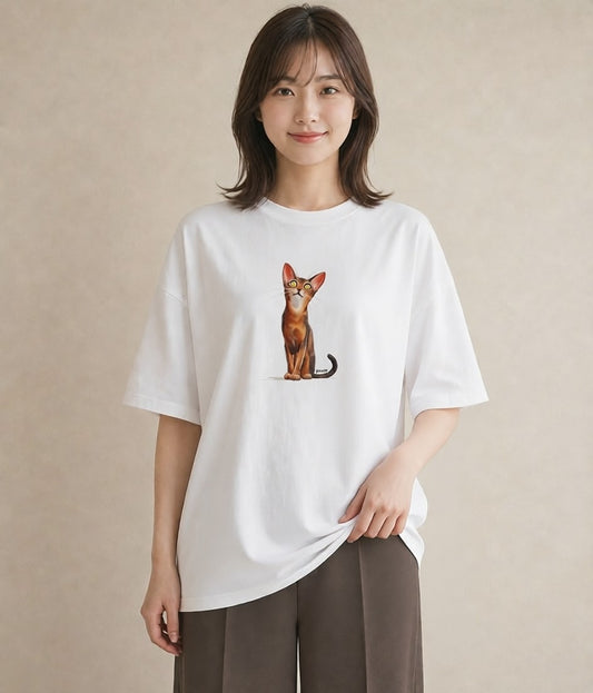 デザインTシャツ レディース 茶トラ 茶猫 猫 ねこ イラスト ラフ 通学 誕生日プレゼント 白T