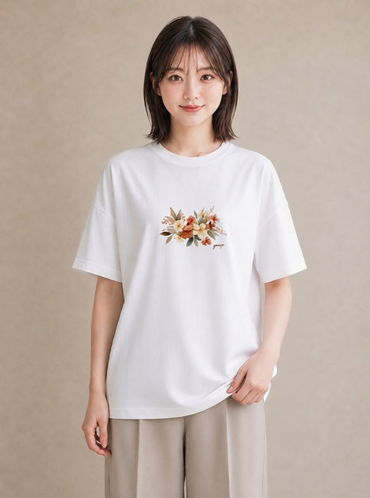 半袖Tシャツ レディース ポスト 野の花 レトロ ナチュラル アンティーク イラスト ポップ 誕生日プレゼント 綿100 白T