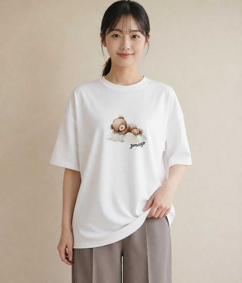 半袖Tシャツ レディース 雲 星空 宇宙 イラスト レトロ 誕生日プレゼント 綿100 白T
