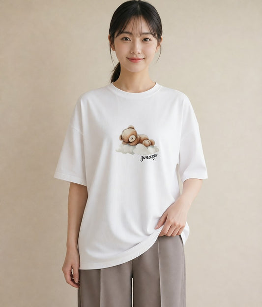 半袖Tシャツ レディース 雲 星空 宇宙 イラスト レトロ 誕生日プレゼント 綿100 白T