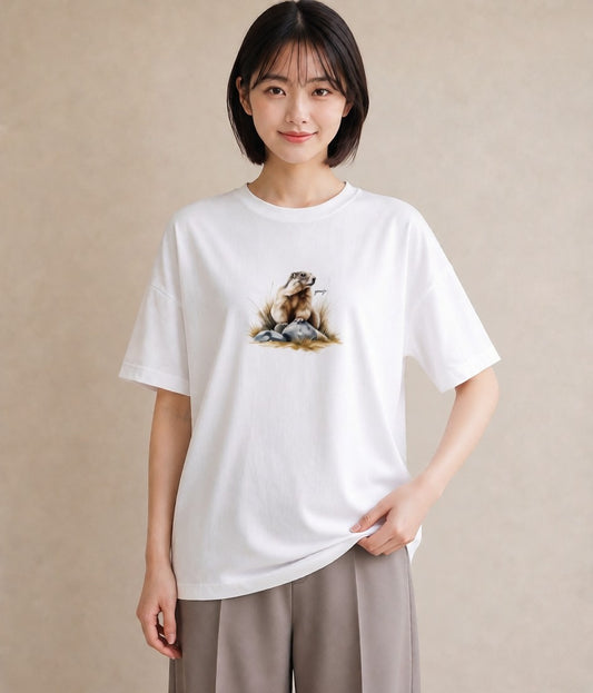 デザインTシャツ レディース デグー ペット 動物 イラスト こなれ感 通勤 在宅 白T