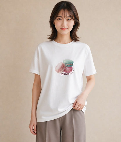 半袖Tシャツ レディース チョコ 食べ物 フード イラスト 上品 ビーチ デイリーウェア 白T
