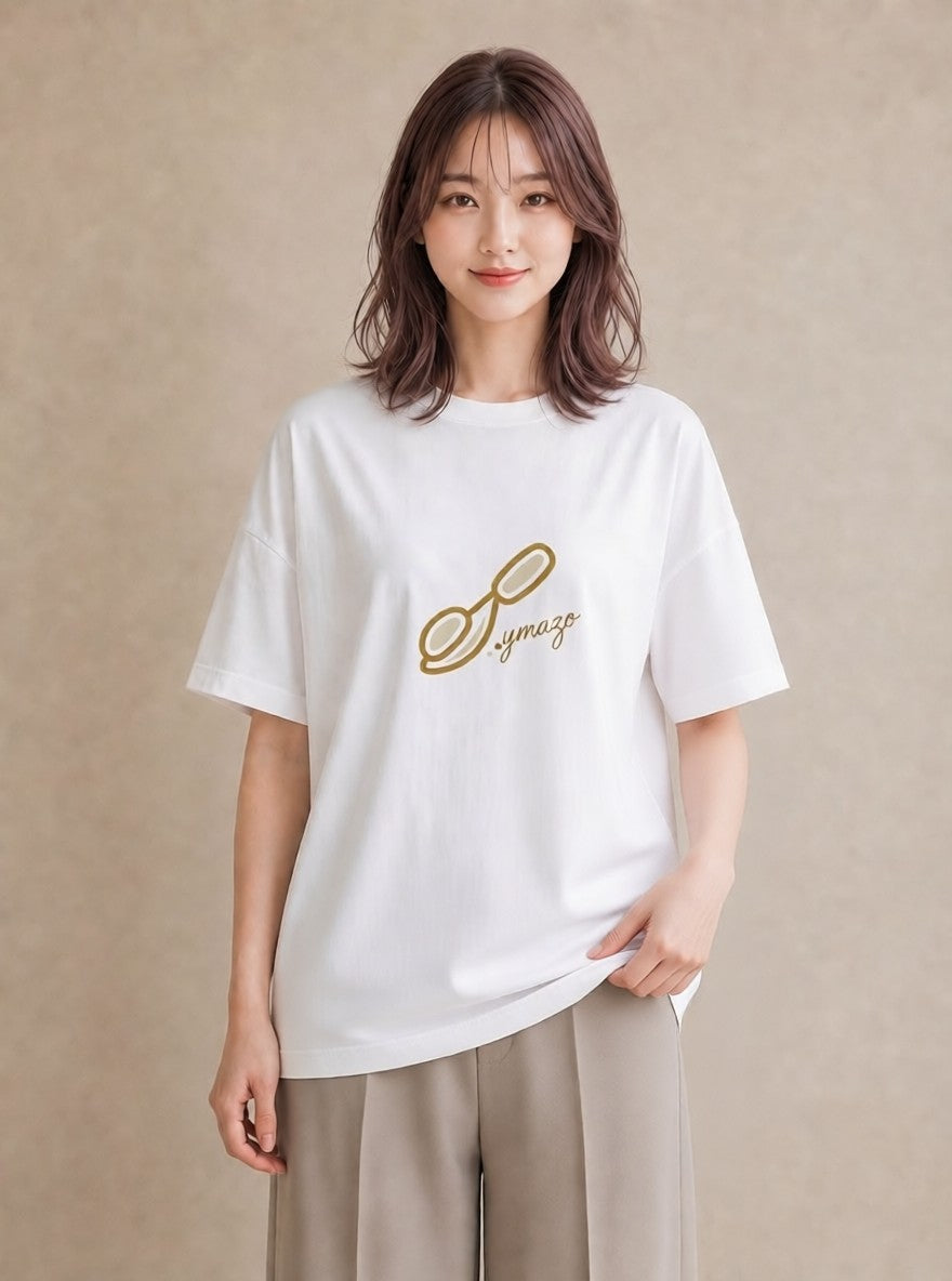 Tシャツ レディース パールピアス アクセサリー ナチュラル アンティーク イラスト モード ミセス 春コーデ 白T