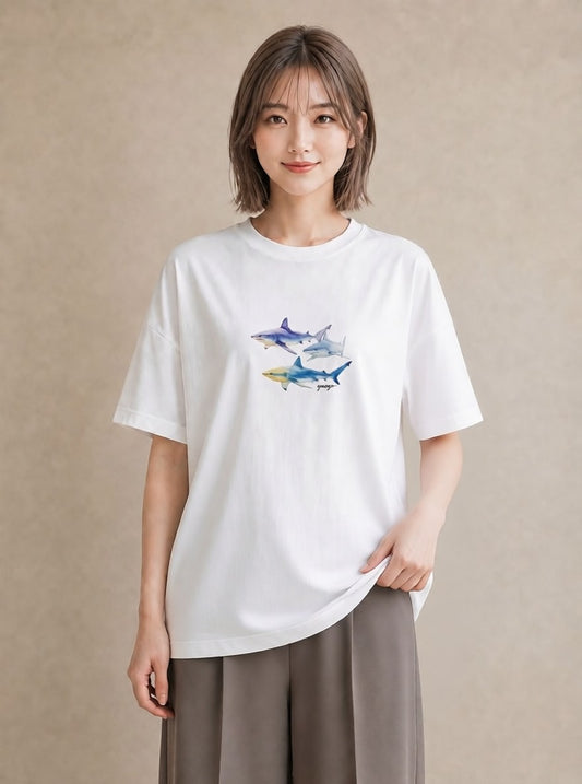 Tシャツ レディース ジンベエザメ 海の生き物 海 イラスト ユニーク 公園 ママ 白T
