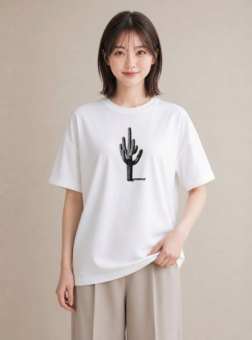 プリントTシャツ レディース サボテン 植物 ボタニカル イラスト ニュアンス 夏コーデ 通学 白T