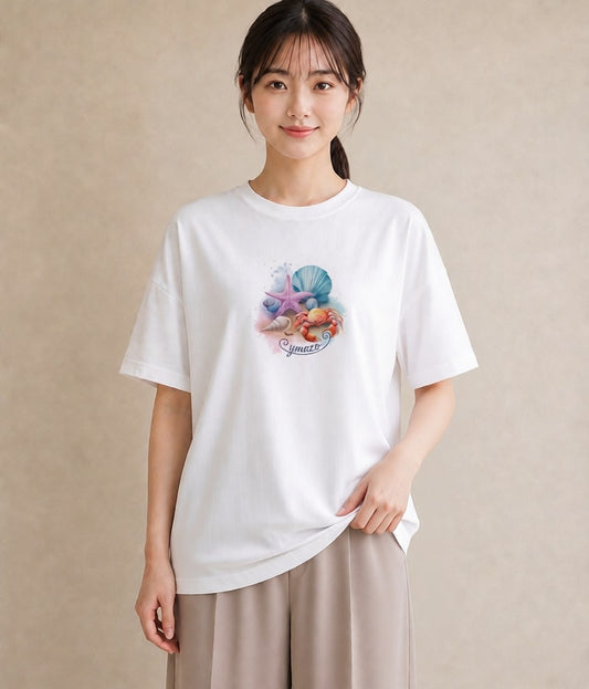 グラフィックTシャツ レディース 貝 海の生き物 海 イラスト ミニマル 女性 旅行用 白T