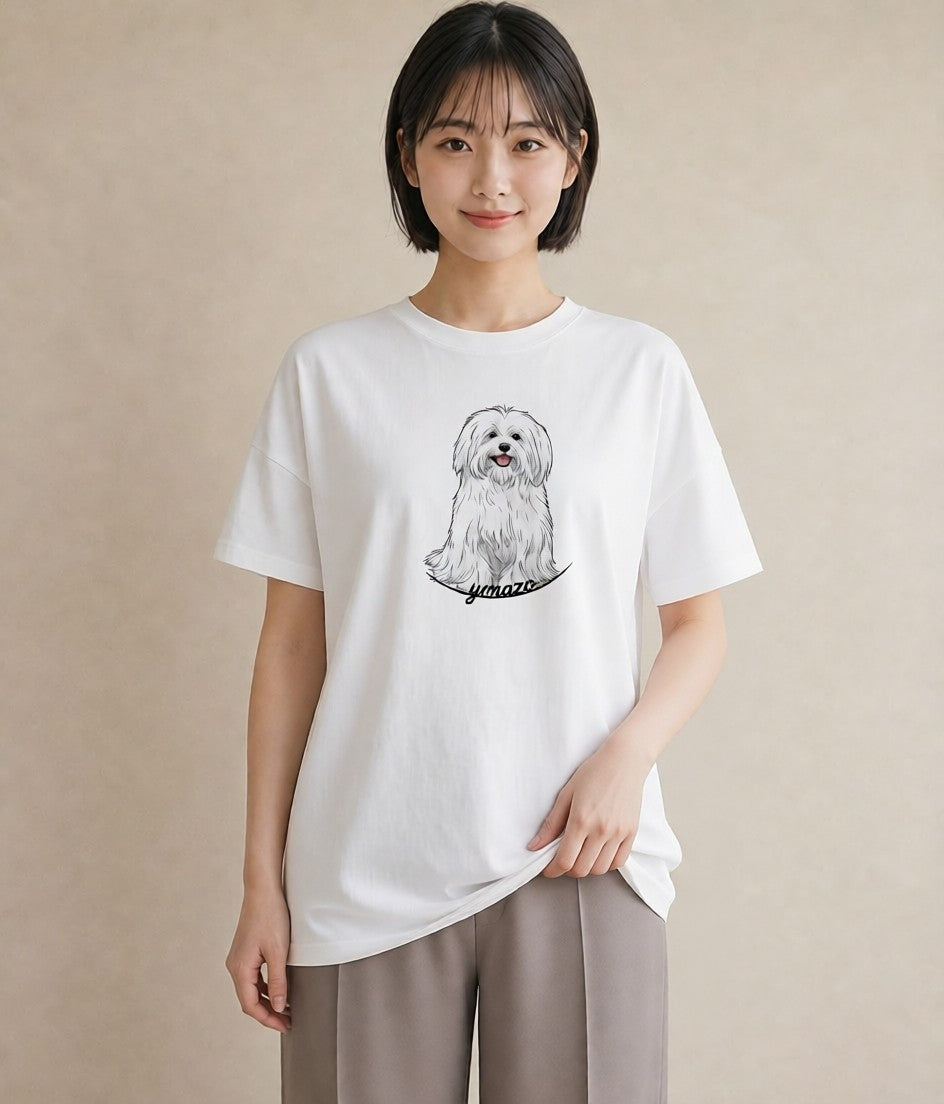 プリントTシャツ レディース ビションフリーゼ 犬 いぬ イラスト モード 通勤 在宅 白T