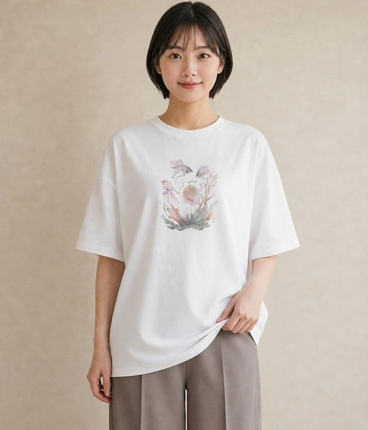 Tシャツ レディース くらげ クラゲ 海の生き物 海 イラスト こなれ感 週末コーデ 敬老の日 白T