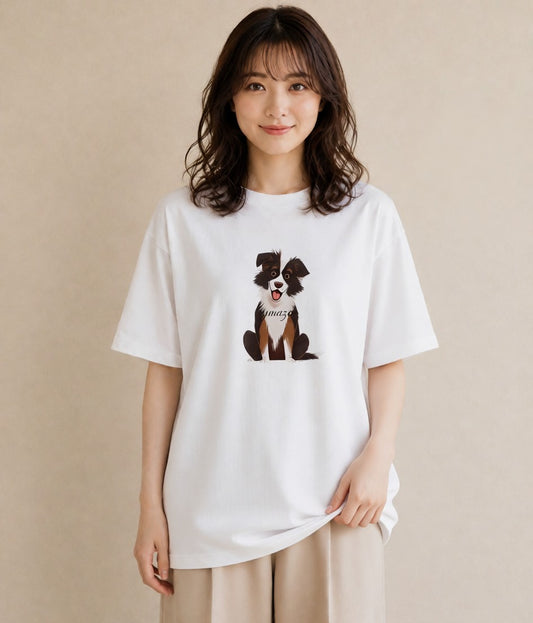 プリントTシャツ レディース ボーダーコリー 犬 いぬ イラスト ヴィンテージ風 送別ギフト 通勤 白T