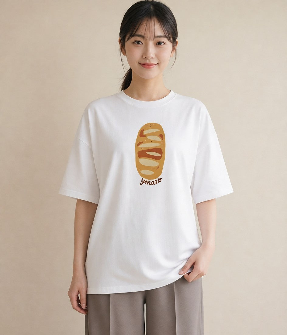 プリントTシャツ レディース クロワッサン 食べ物 フード イラスト 休日コーデ 母娘コーデ 自分用 白T