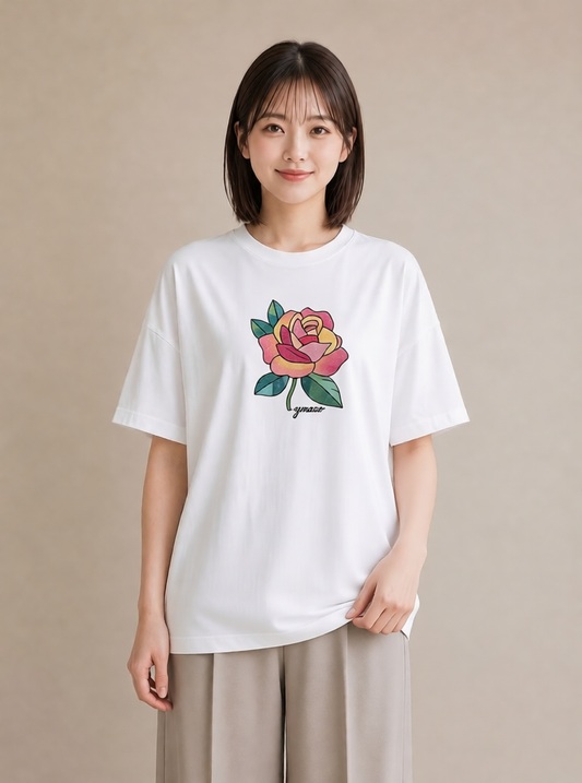 Tシャツ レディース バラ 薔薇 ローズ 花 花柄 イラスト ヴィンテージ風 レイヤード 友達ギフト 白T
