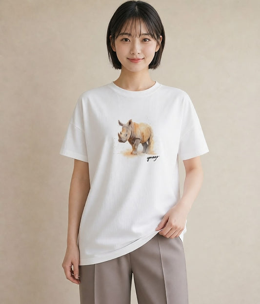 プリントTシャツ レディース カバ 動物 アニマル イラスト 普段使い 在宅 公園 白T
