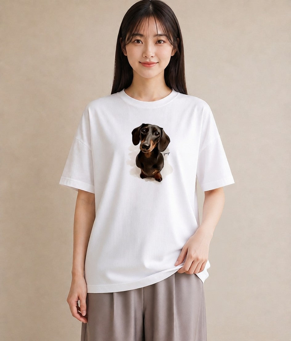 グラフィックTシャツ レディース ミニチュアダックスフンド 犬 いぬ イラスト ヴィンテージ風 親子 20代 白T