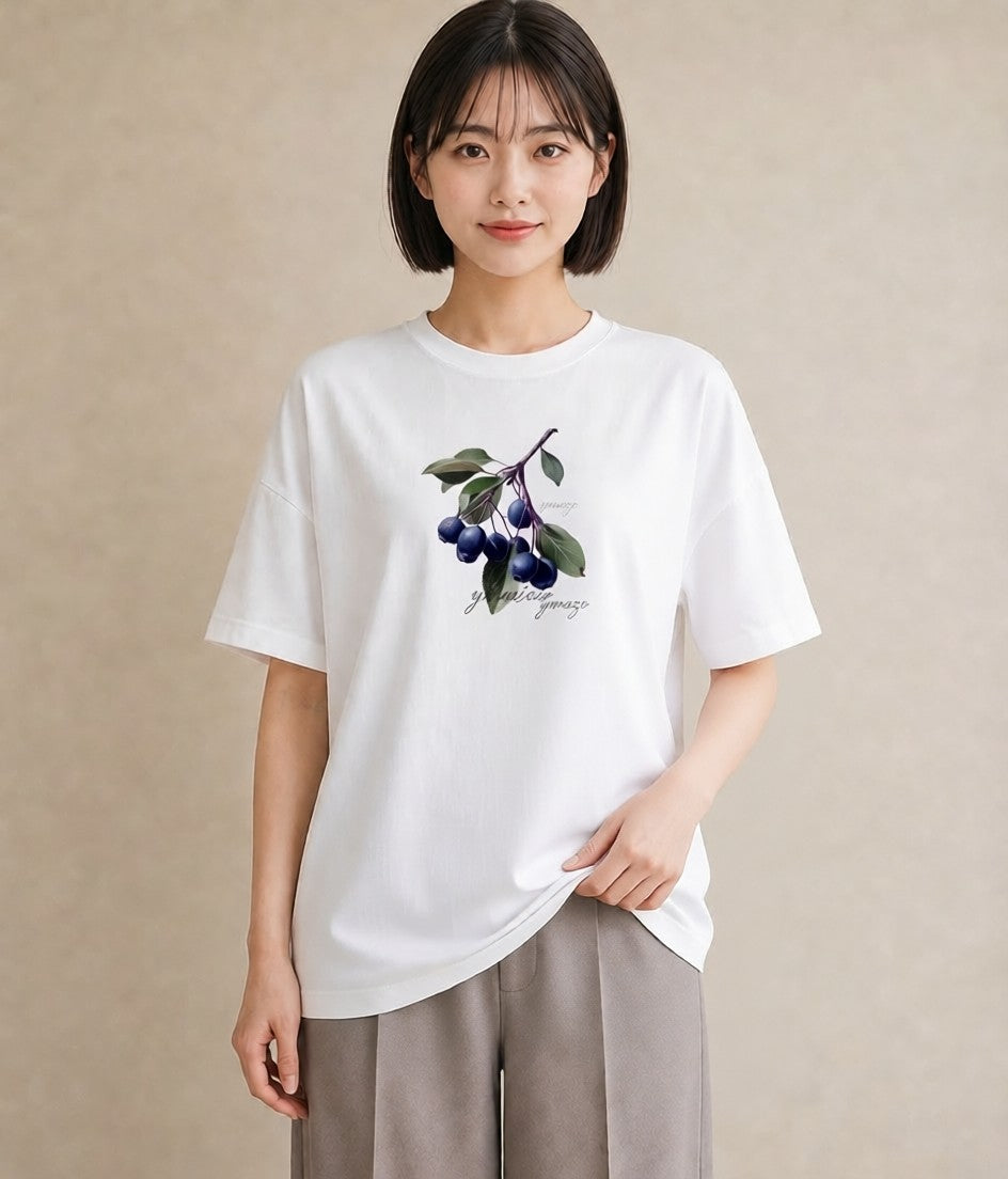 グラフィックTシャツ レディース ブルーベリー 食べ物 フード イラスト 水彩風 在宅 公園 白T