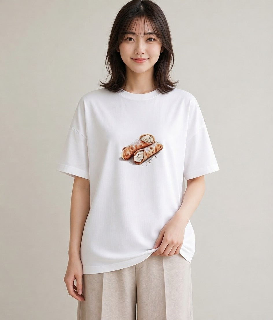 Tシャツ レディース ベーグル 食べ物 フード イラスト 休日コーデ 帰省 ラフ 白T