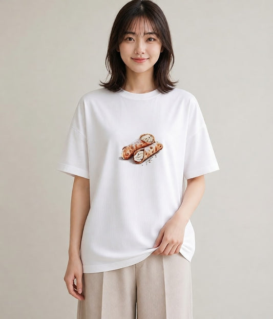 Tシャツ レディース ベーグル 食べ物 フード イラスト 休日コーデ 帰省 ラフ 白T