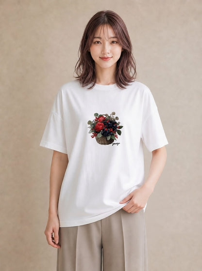 Tシャツ レディース 木の実 植物 ボタニカル イラスト ゆるかわ 誕生日プレゼント 綿100 白T