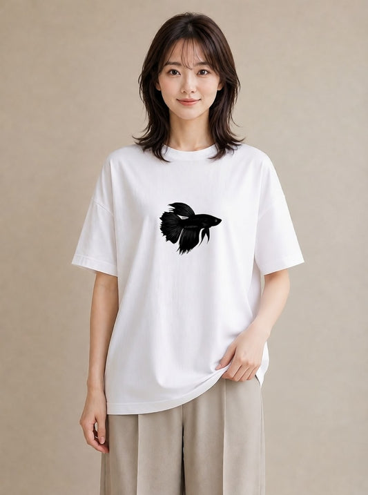 グラフィックTシャツ レディース ベタ ペット 動物 イラスト 線画 姉妹 送別ギフト 白T