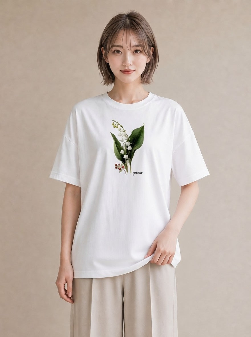 Tシャツ レディース すずらん 花 花柄 イラスト ニュアンス 母娘コーデ 自分用 白T