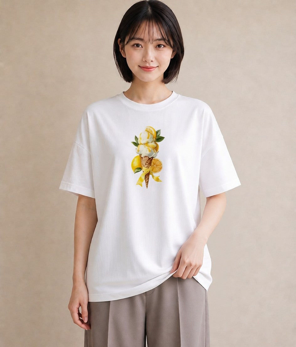 デザインTシャツ レディース ソフトクリーム 食べ物 フード イラスト カジュアル 部屋着 女性向けギフト 白T