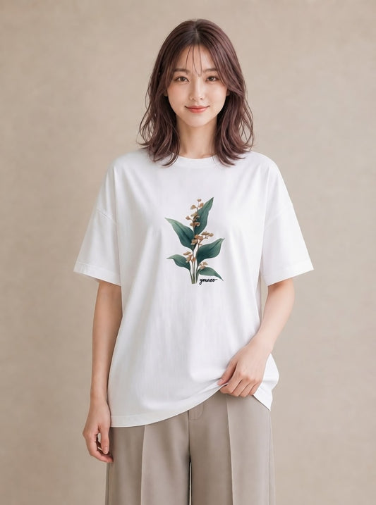 半袖Tシャツ レディース 金木犀 花 花柄 イラスト フェミニン 在宅 公園 白T