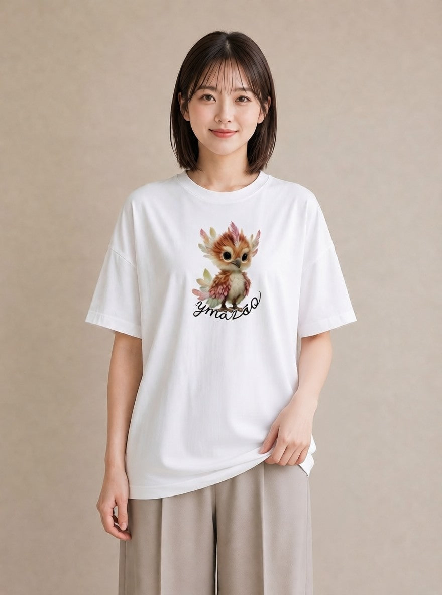 グラフィックTシャツ レディース フクロウ 動物 アニマル イラスト 可愛い 散歩 お出かけ 白T