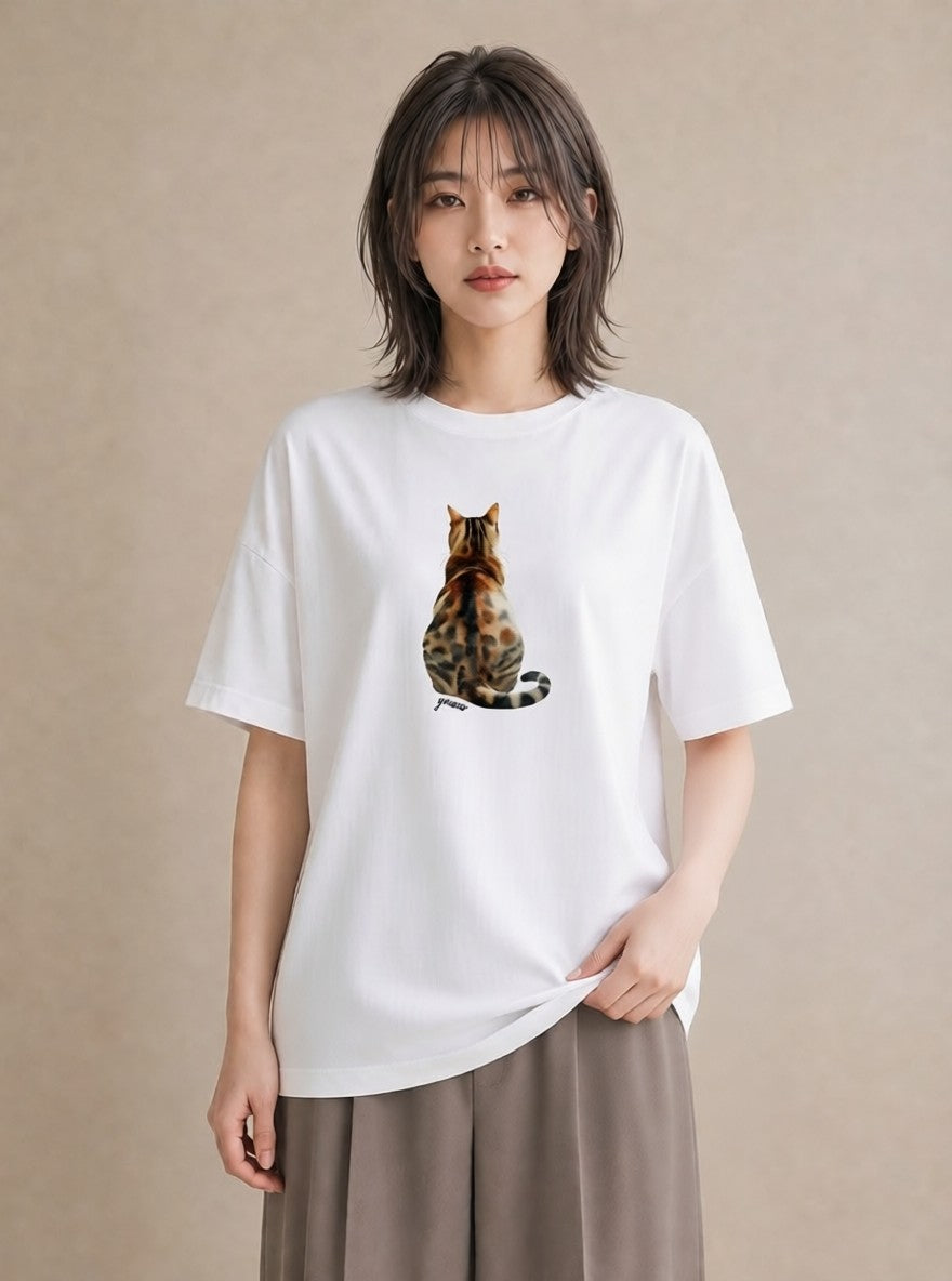 デザインTシャツ レディース サバトラ 猫 ねこ イラスト シック 週末コーデ 敬老の日 白T