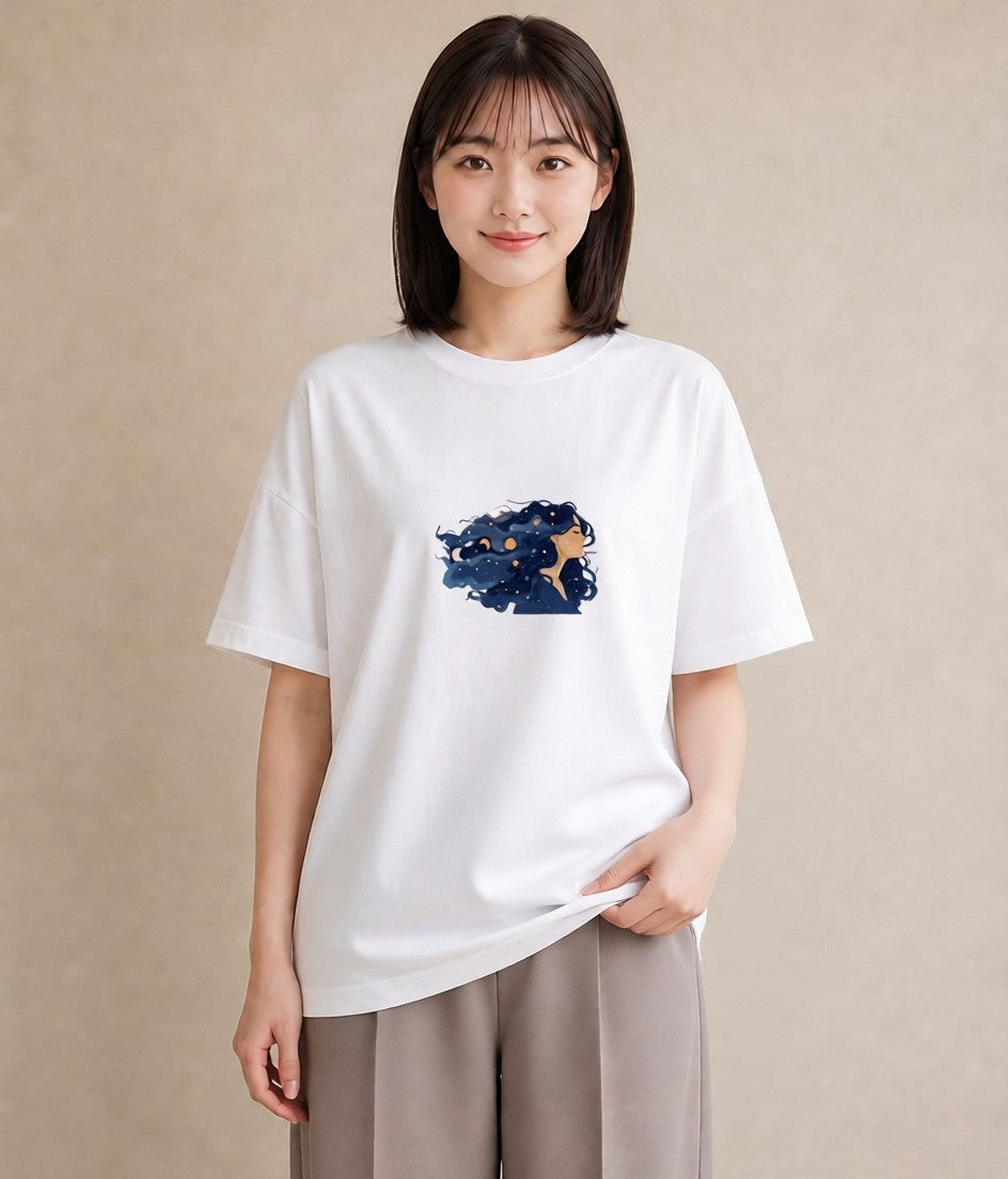 グラフィックTシャツ レディース 魚座 星空 宇宙 イラスト シンプル 通勤 在宅 白T