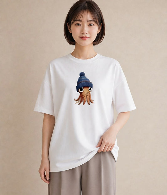 プリントTシャツ レディース タコ 海の生き物 海 イラスト レトロ 女性 旅行用 白T