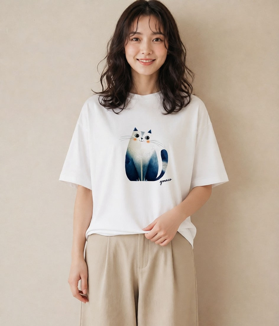 Tシャツ レディース ブリティッシュショートヘア 猫 ねこ イラスト ゆるコーデ お揃い 親子 白T
