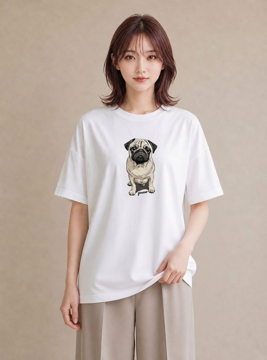 グラフィックTシャツ レディース パグ 犬 いぬ イラスト ゆるコーデ 姉妹 送別ギフト 白T