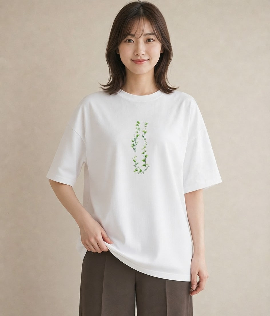 グラフィックTシャツ レディース 苔 植物 ボタニカル イラスト ゆるコーデ 社会人 女性 白T